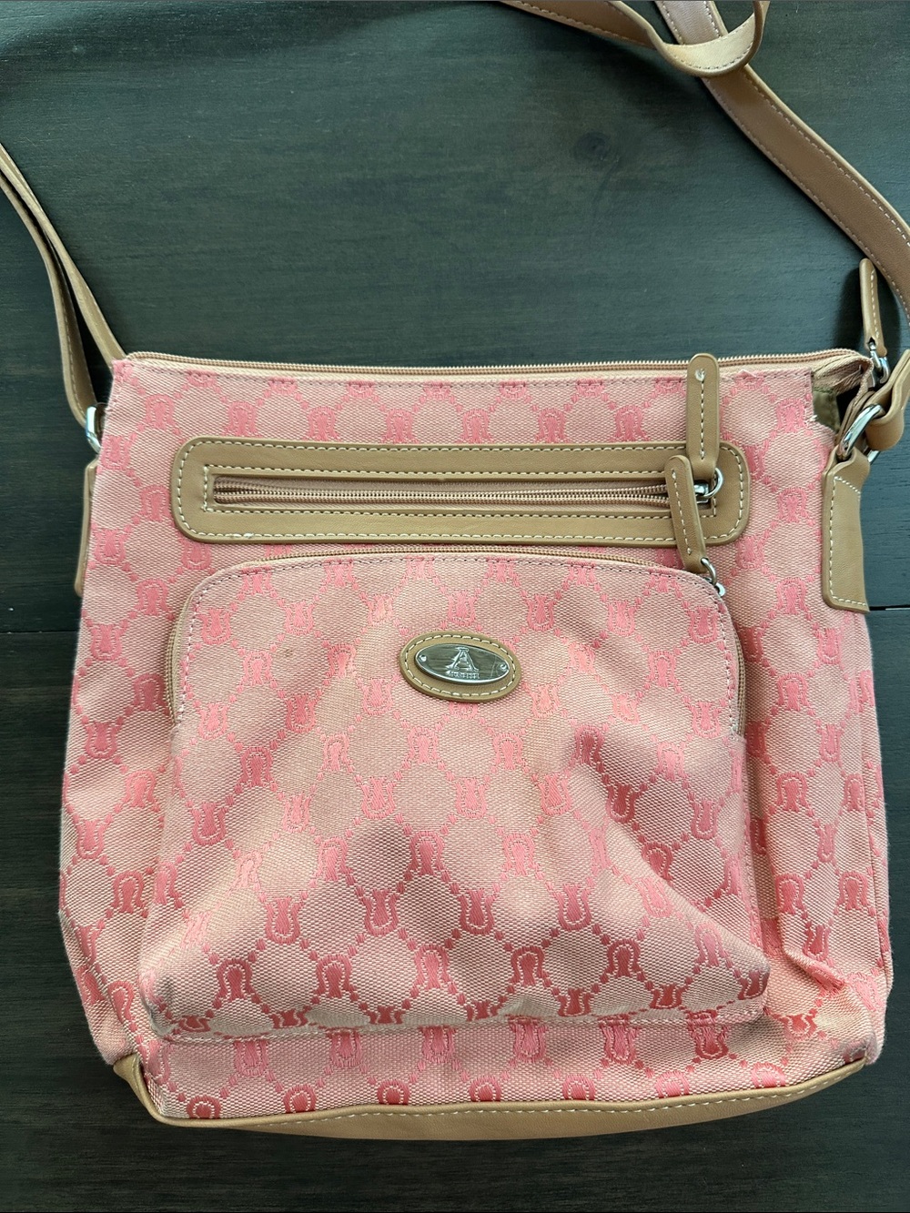 Aurielle Pink Crossbody Bag with Tan Trim